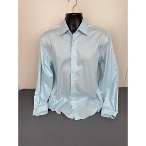 Kenneth Cole Dress Shirt Mens 15.5 34/35 Light Blue Slim Fit Non Iron Stretch